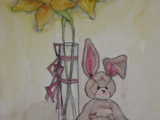 Bow Bunny – With Daffodils